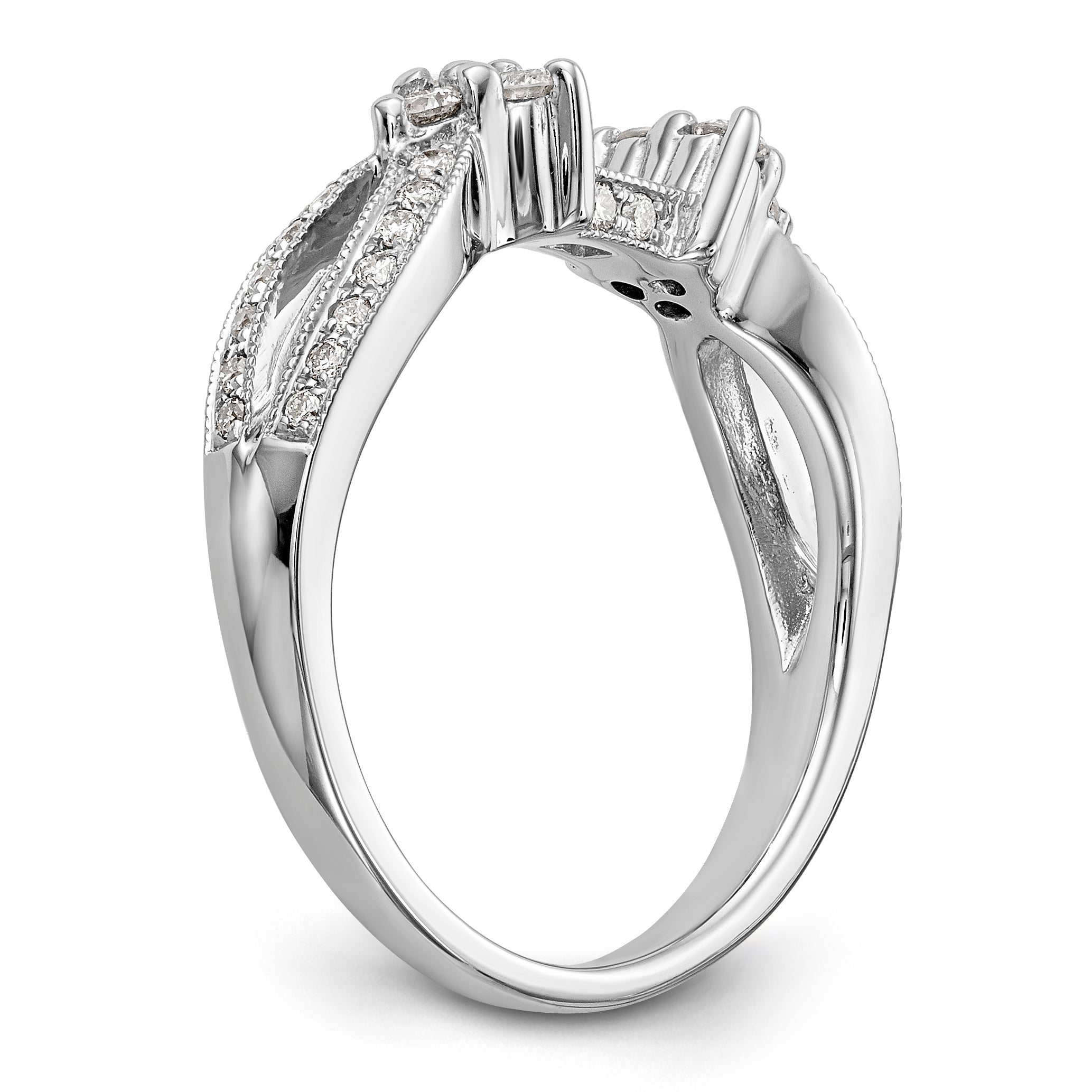 14K Weißgold Verlobungsring mit Krappenfassung, simuliertem Diamanten und Criss-Cross-Design