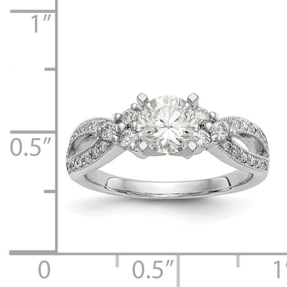 14K Weißgold Verlobungsring mit Krappenfassung, simuliertem Diamanten und Criss-Cross-Design