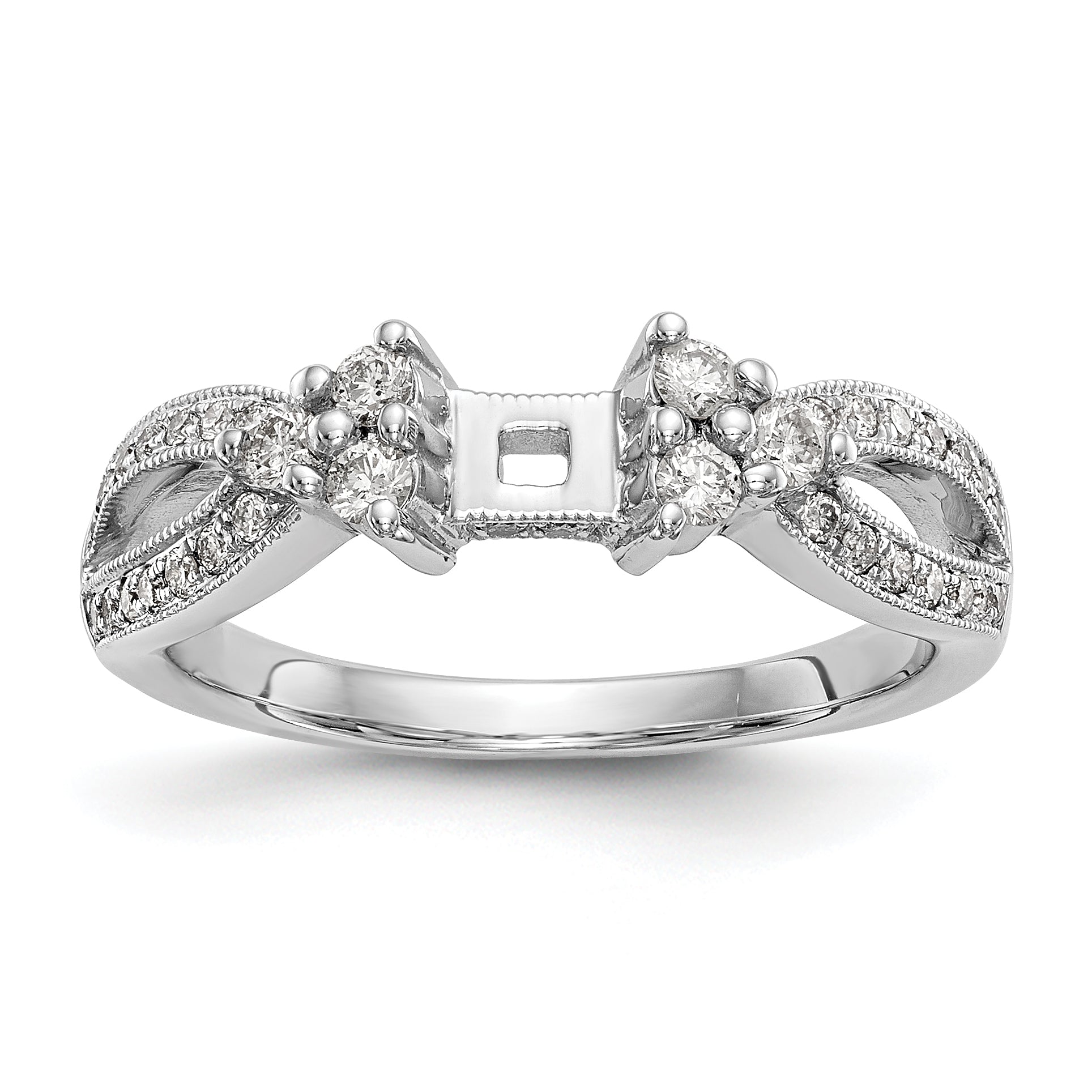14K Weißgold Verlobungsring mit Krappenfassung, simuliertem Diamanten und Criss-Cross-Design