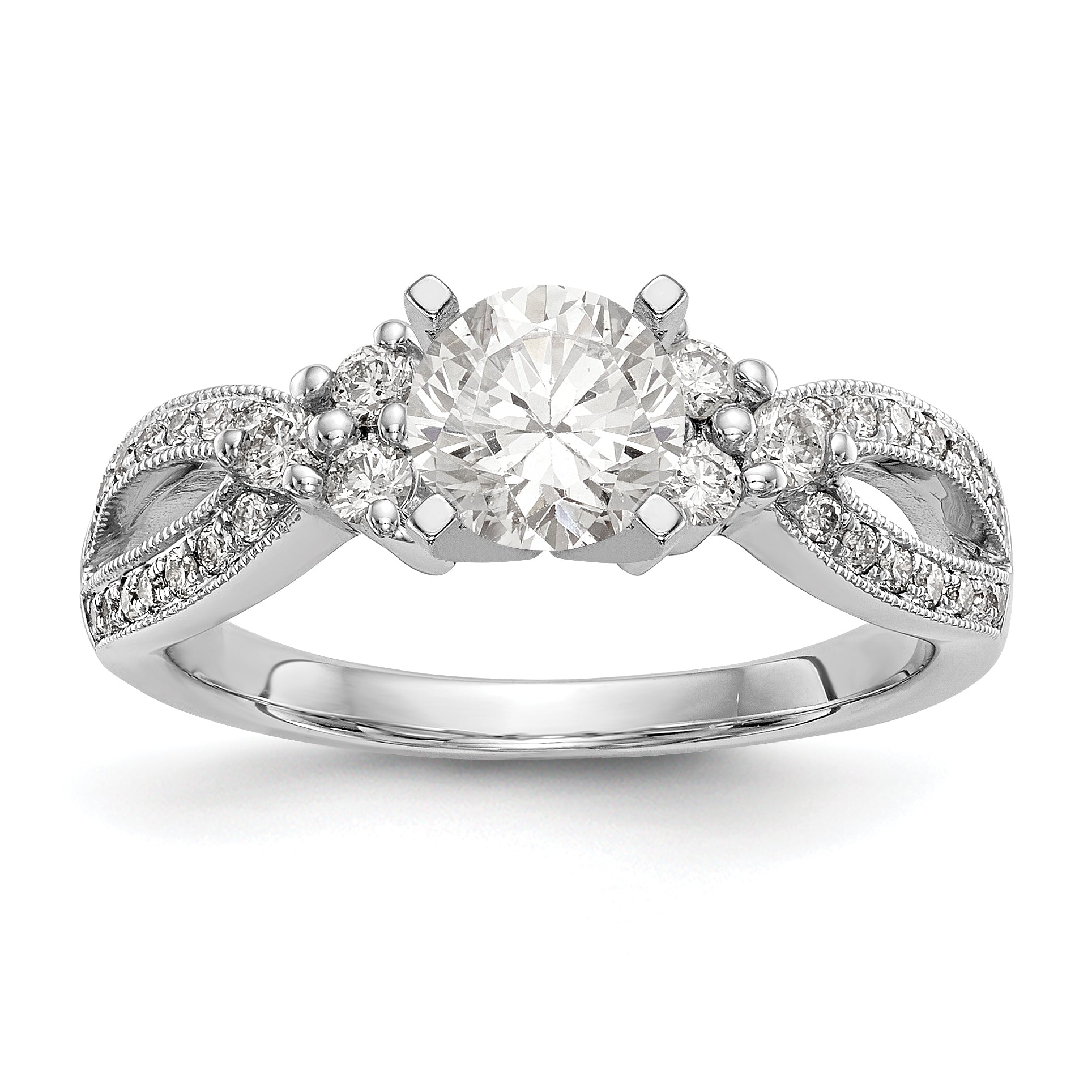 14K Weißgold Verlobungsring mit Krappenfassung, simuliertem Diamanten und Criss-Cross-Design