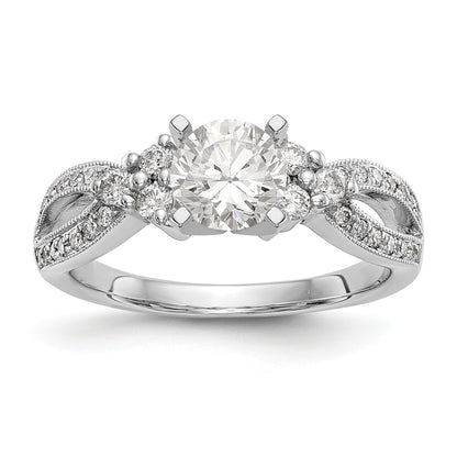14K Weißgold Verlobungsring mit Krappenfassung, simuliertem Diamanten und Criss-Cross-Design