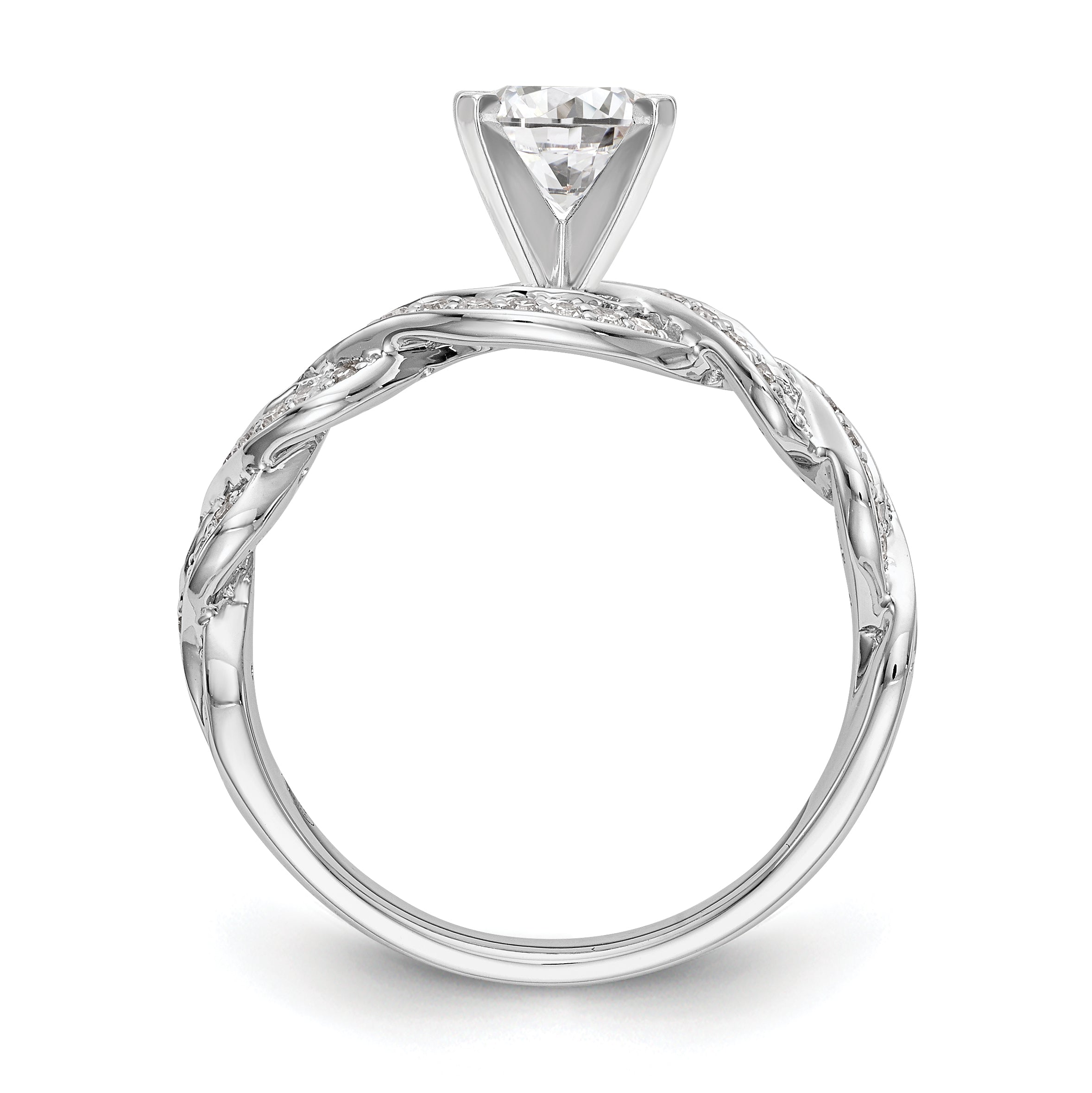 14 Karat Weißgold Verlobungsring mit simulierten Diamanten im Kreuzdesign und Krappenfassung