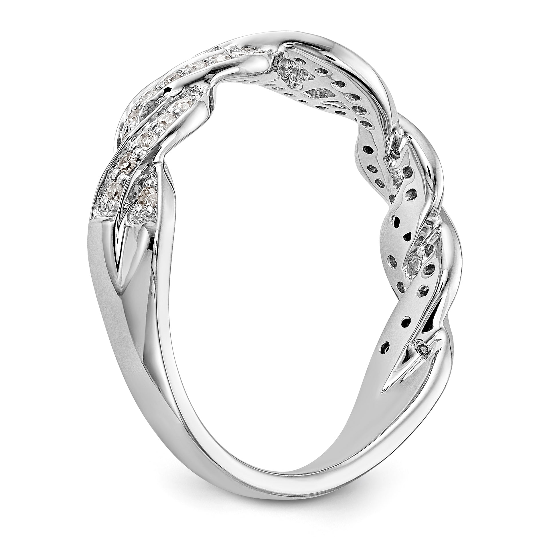 14 Karat Weißgold Verlobungsring mit simulierten Diamanten im Kreuzdesign und Krappenfassung