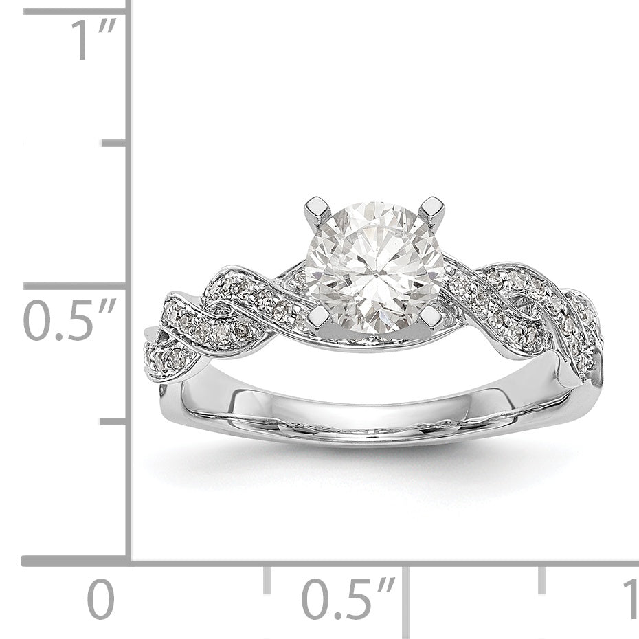 14 Karat Weißgold Verlobungsring mit simulierten Diamanten im Kreuzdesign und Krappenfassung