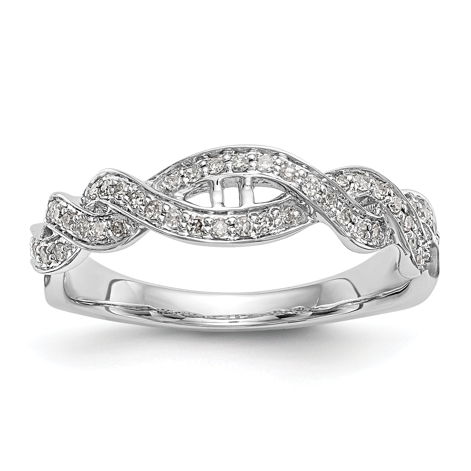 14 Karat Weißgold Verlobungsring mit simulierten Diamanten im Kreuzdesign und Krappenfassung