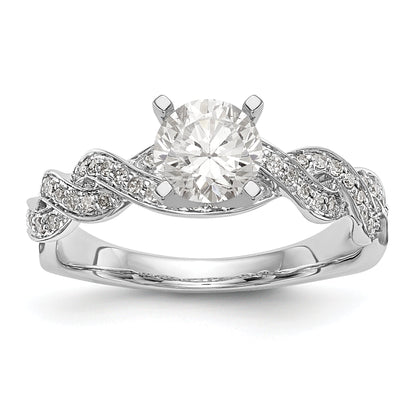 14 Karat Weißgold Verlobungsring mit simulierten Diamanten im Kreuzdesign und Krappenfassung