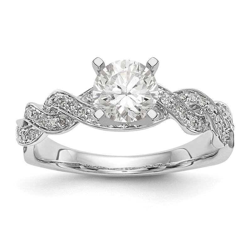 14 Karat Weißgold Verlobungsring mit simulierten Diamanten im Kreuzdesign und Krappenfassung