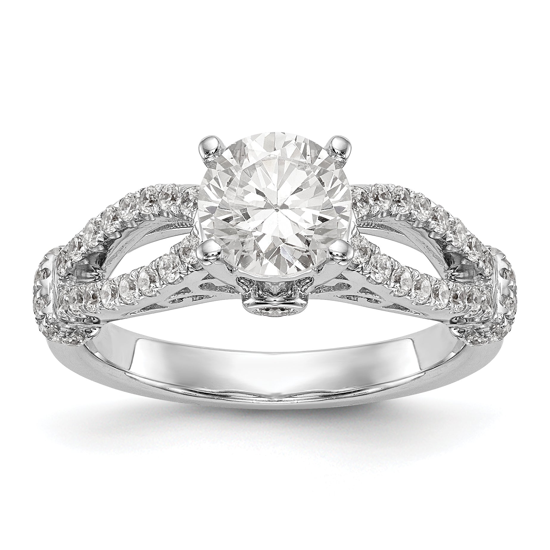 14K Weißgold Verlobungsring mit simulierten Diamanten