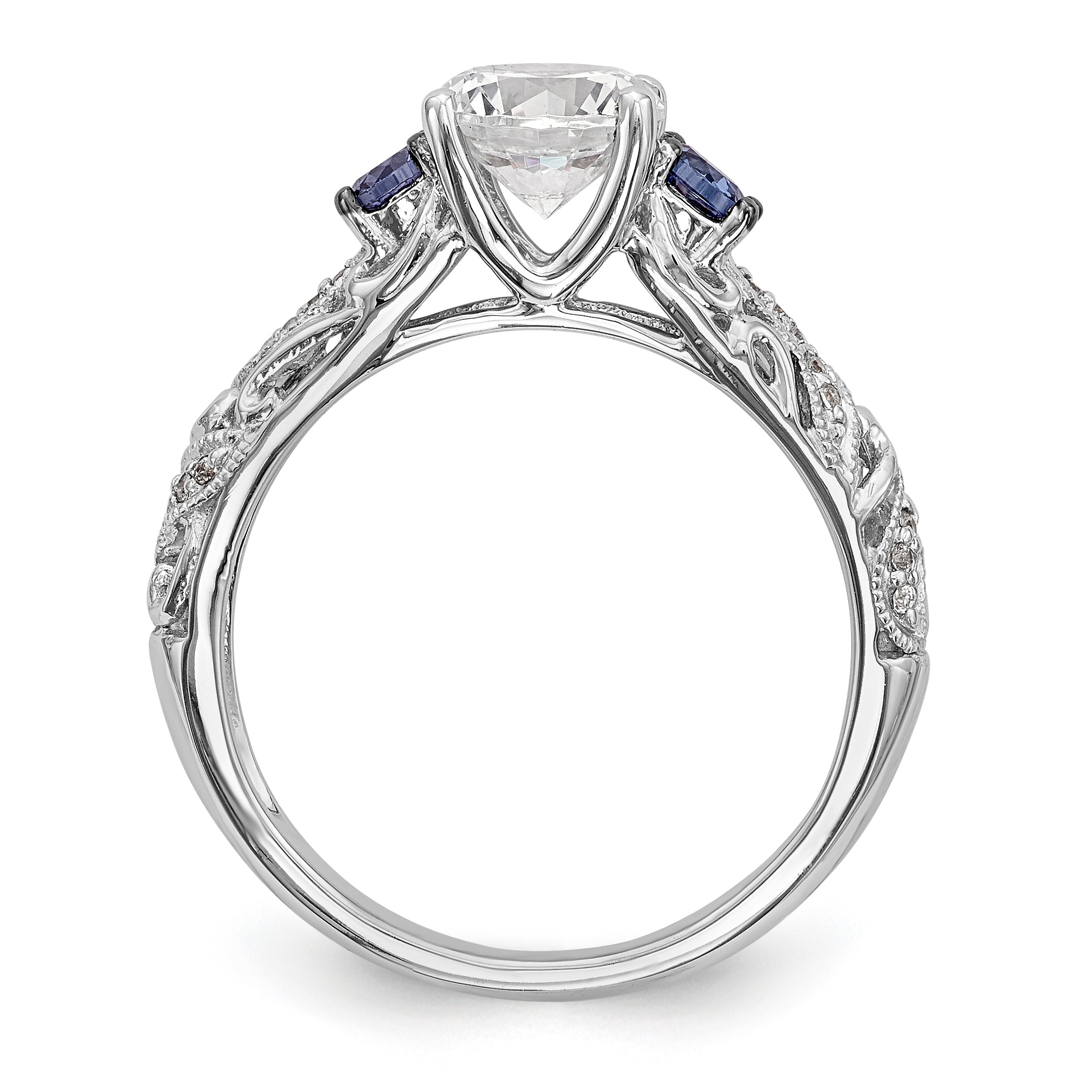 14K Weißgold Verlobungsring mit blauen und weißen simulierten Diamanten