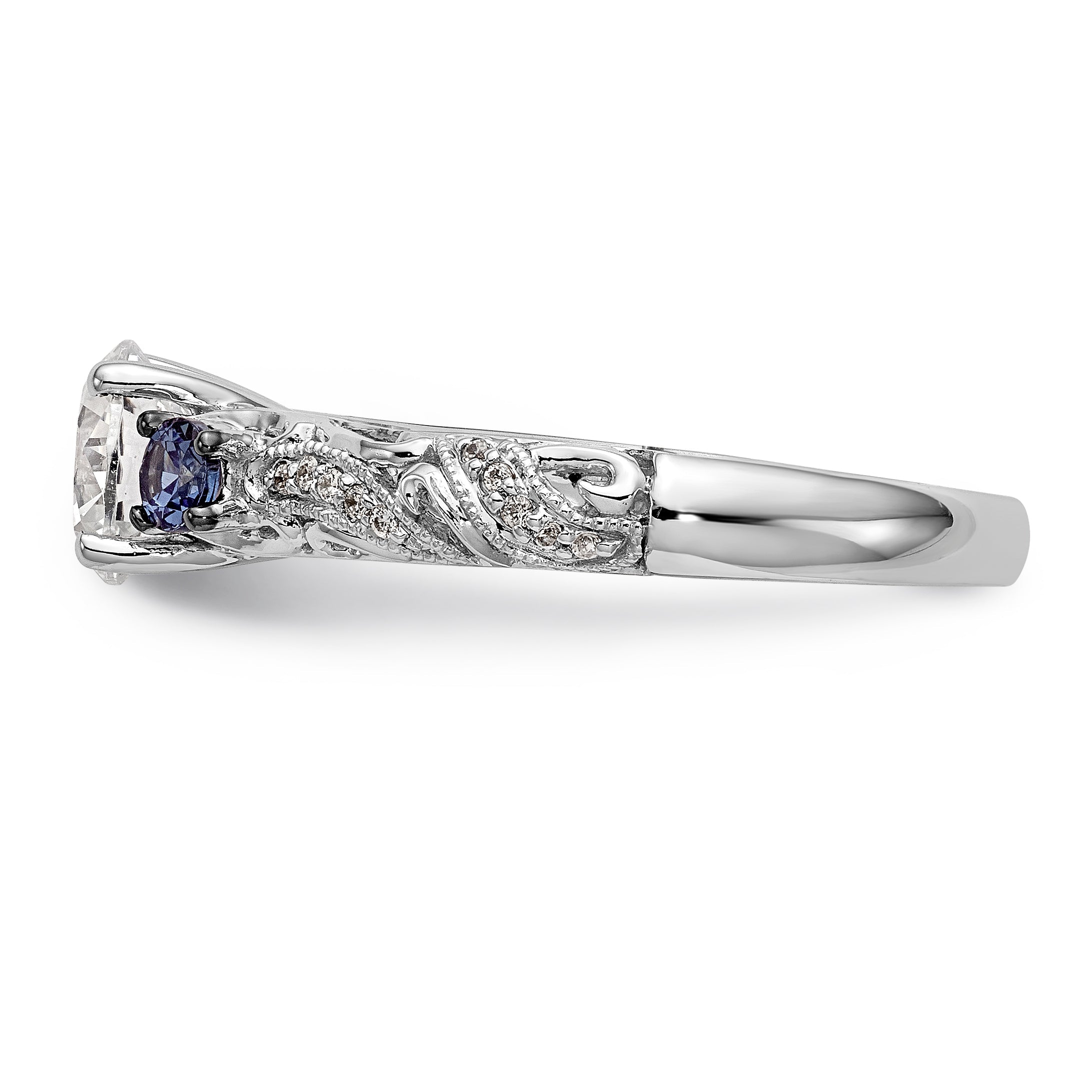 14K Weißgold Verlobungsring mit blauen und weißen simulierten Diamanten