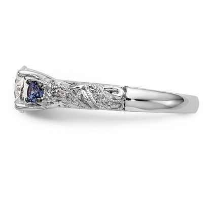 14K Weißgold Verlobungsring mit blauen und weißen simulierten Diamanten