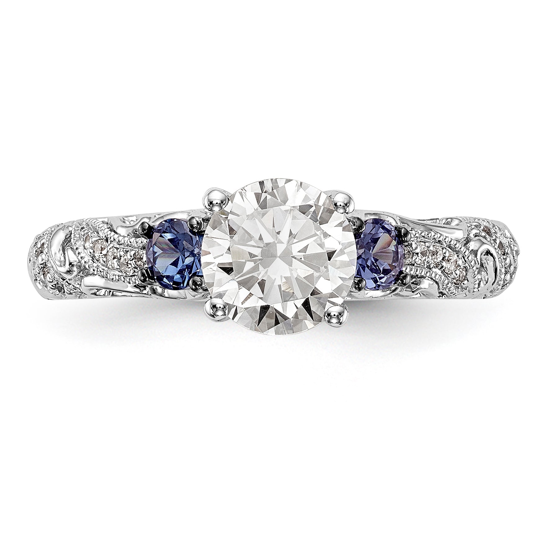 14K Weißgold Verlobungsring mit blauen und weißen simulierten Diamanten