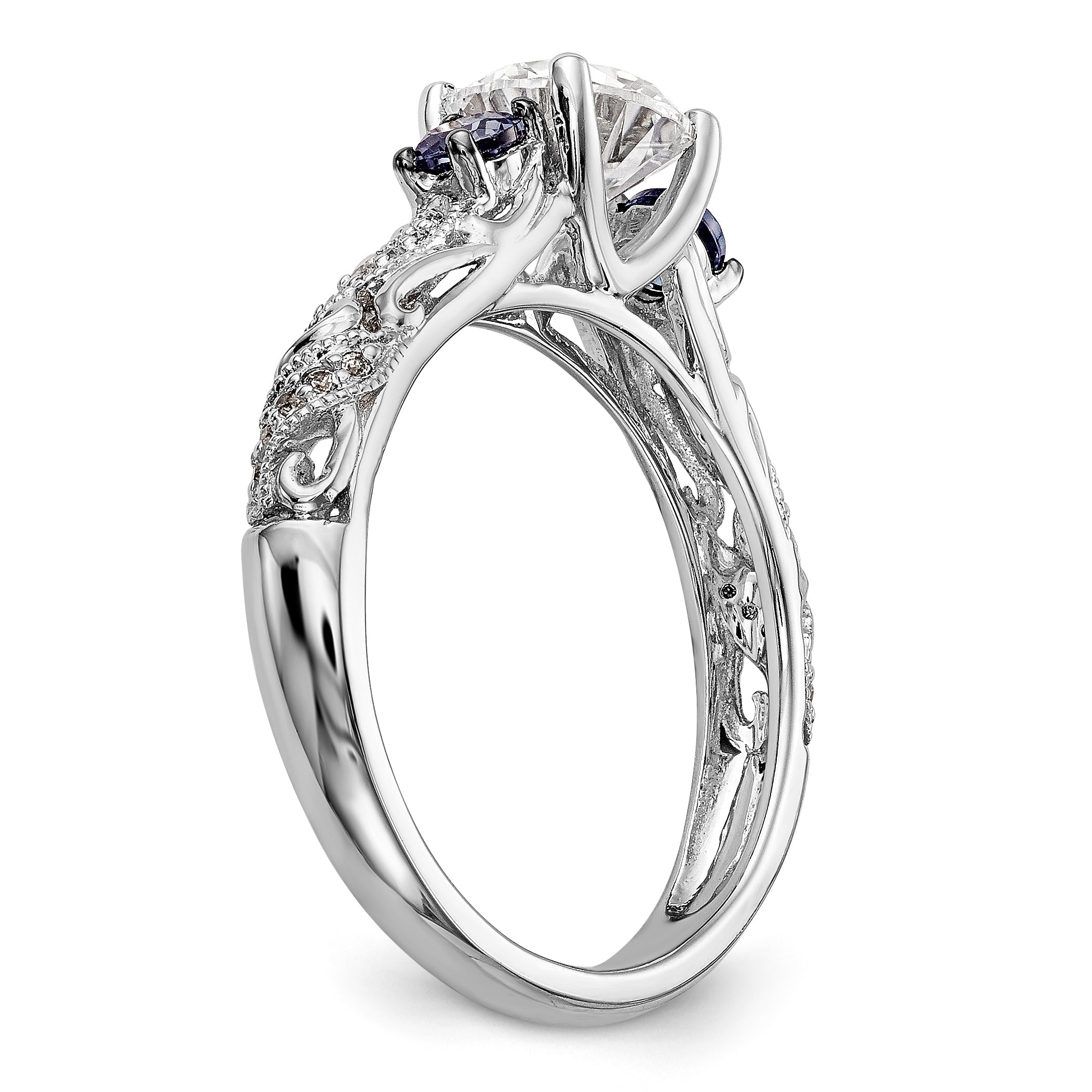 14K Weißgold Verlobungsring mit blauen und weißen simulierten Diamanten