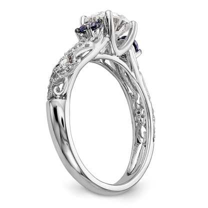 14K Weißgold Verlobungsring mit blauen und weißen simulierten Diamanten