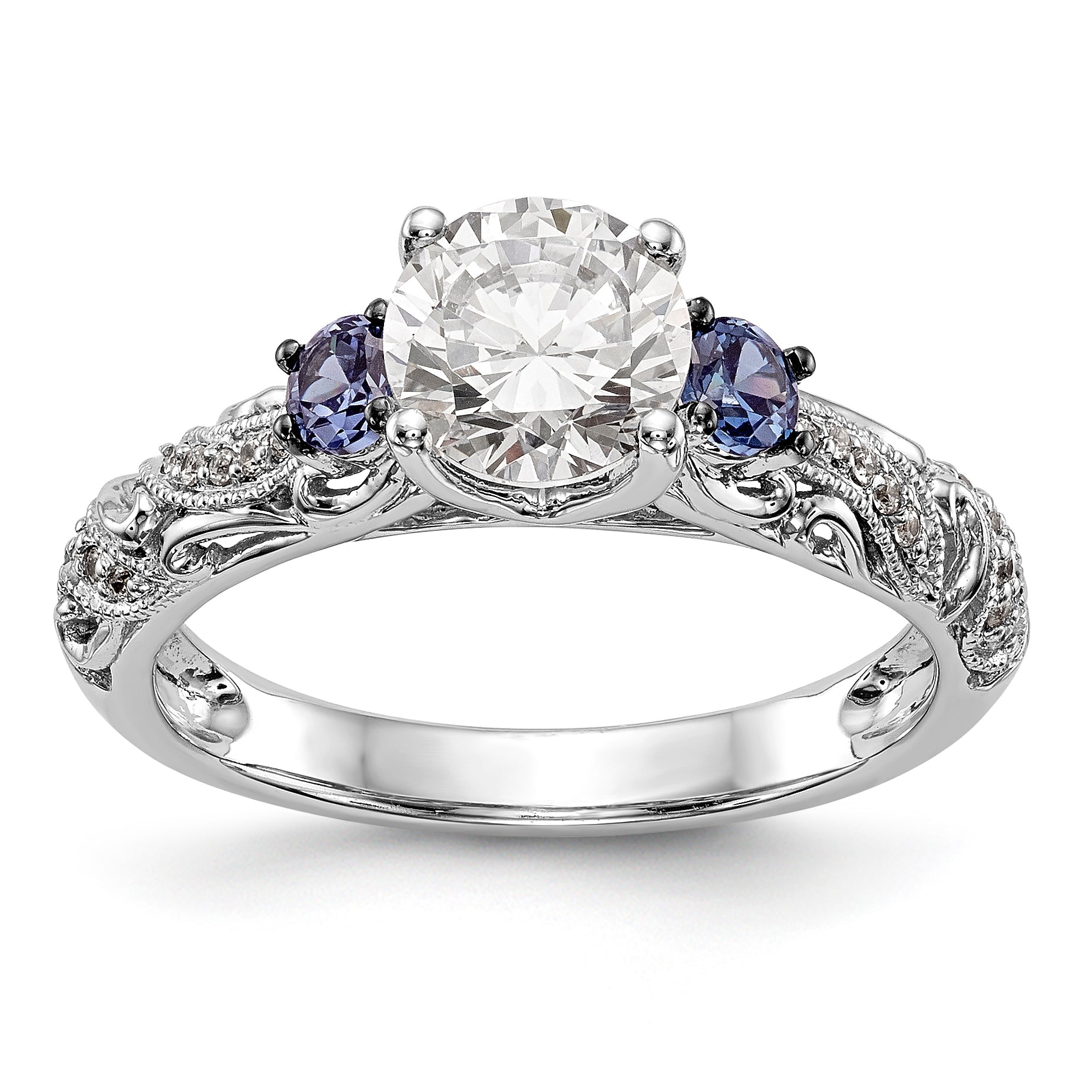 14K Weißgold Verlobungsring mit blauen und weißen simulierten Diamanten