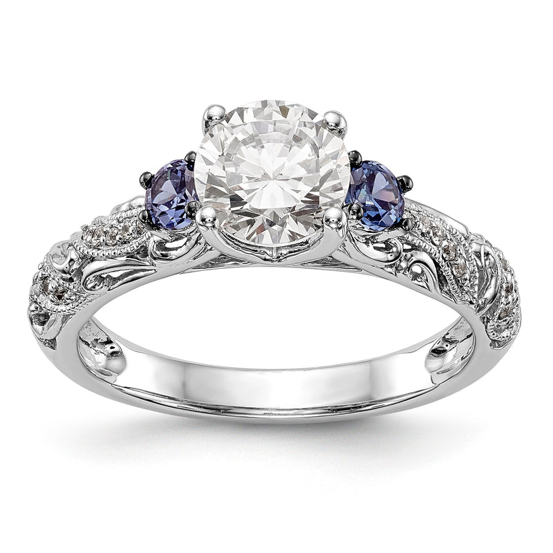 14K Weißgold Verlobungsring mit blauen und weißen simulierten Diamanten