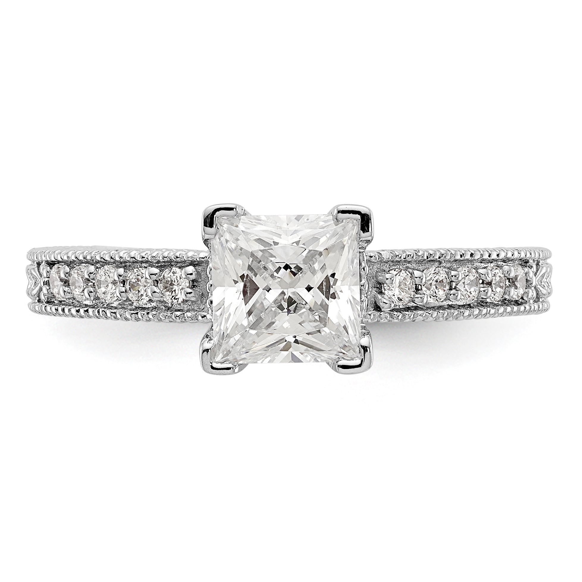 14K Weißgold Verlobungsring mit simulierten Diamanten