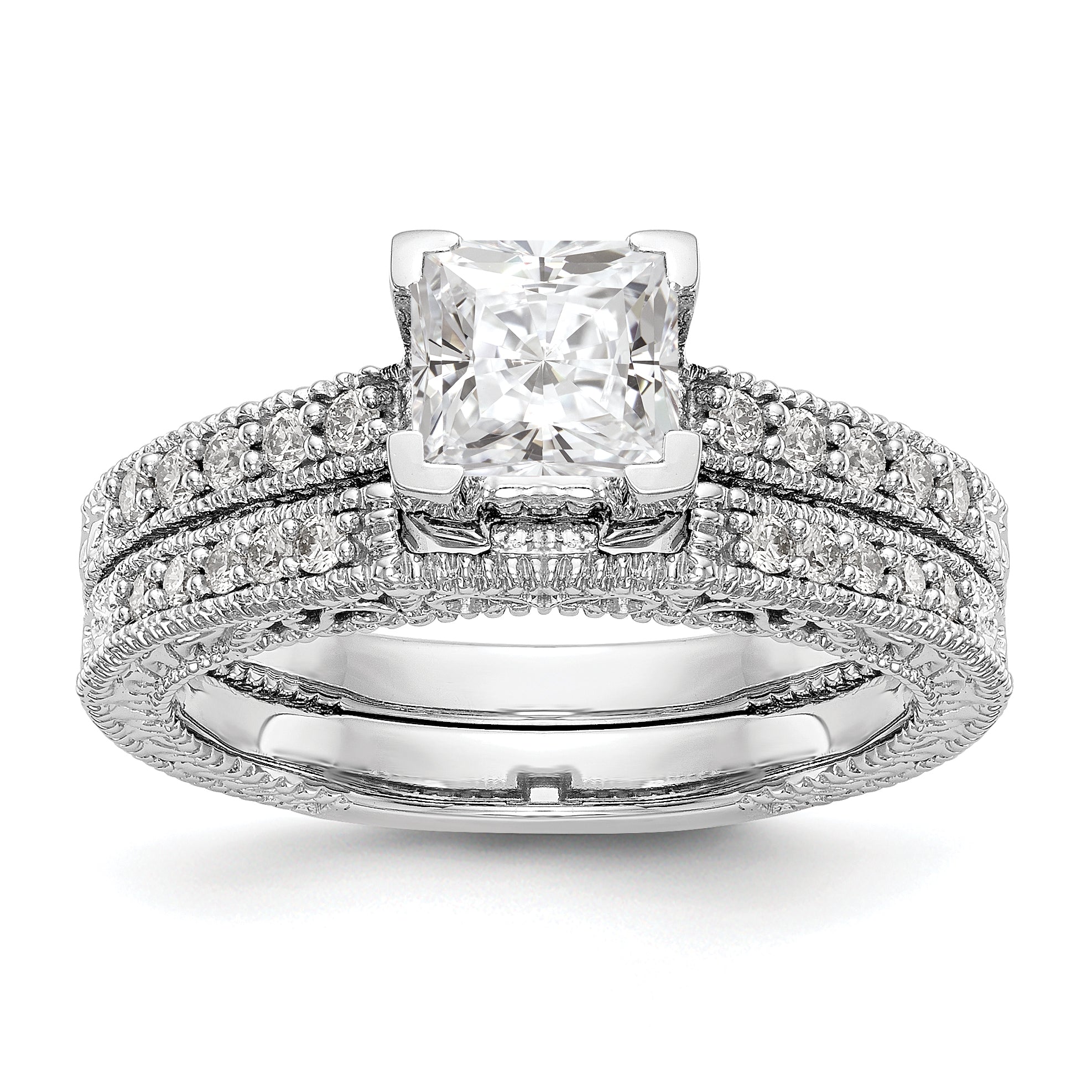14K Weißgold Verlobungsring mit simulierten Diamanten