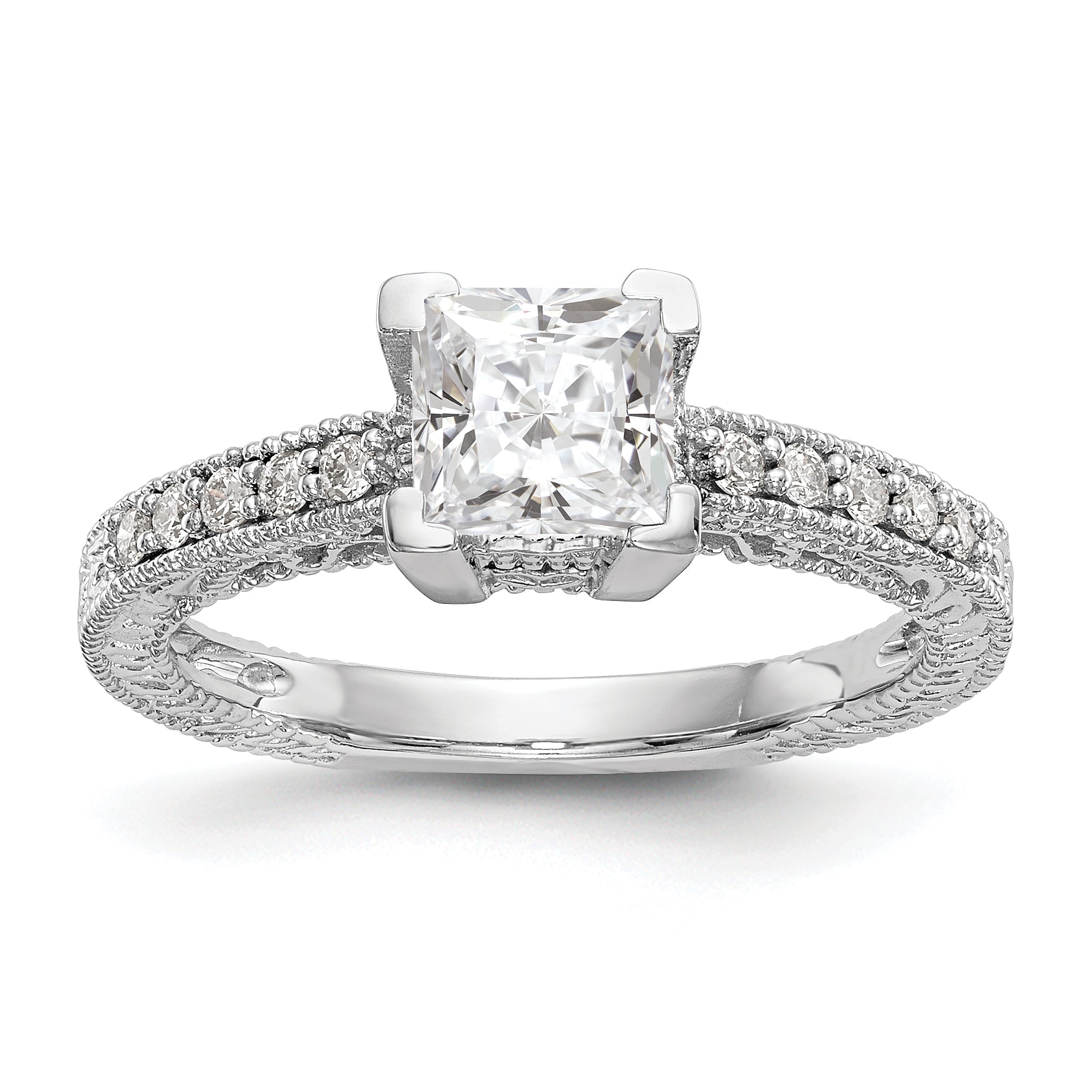 14K Weißgold Verlobungsring mit simulierten Diamanten