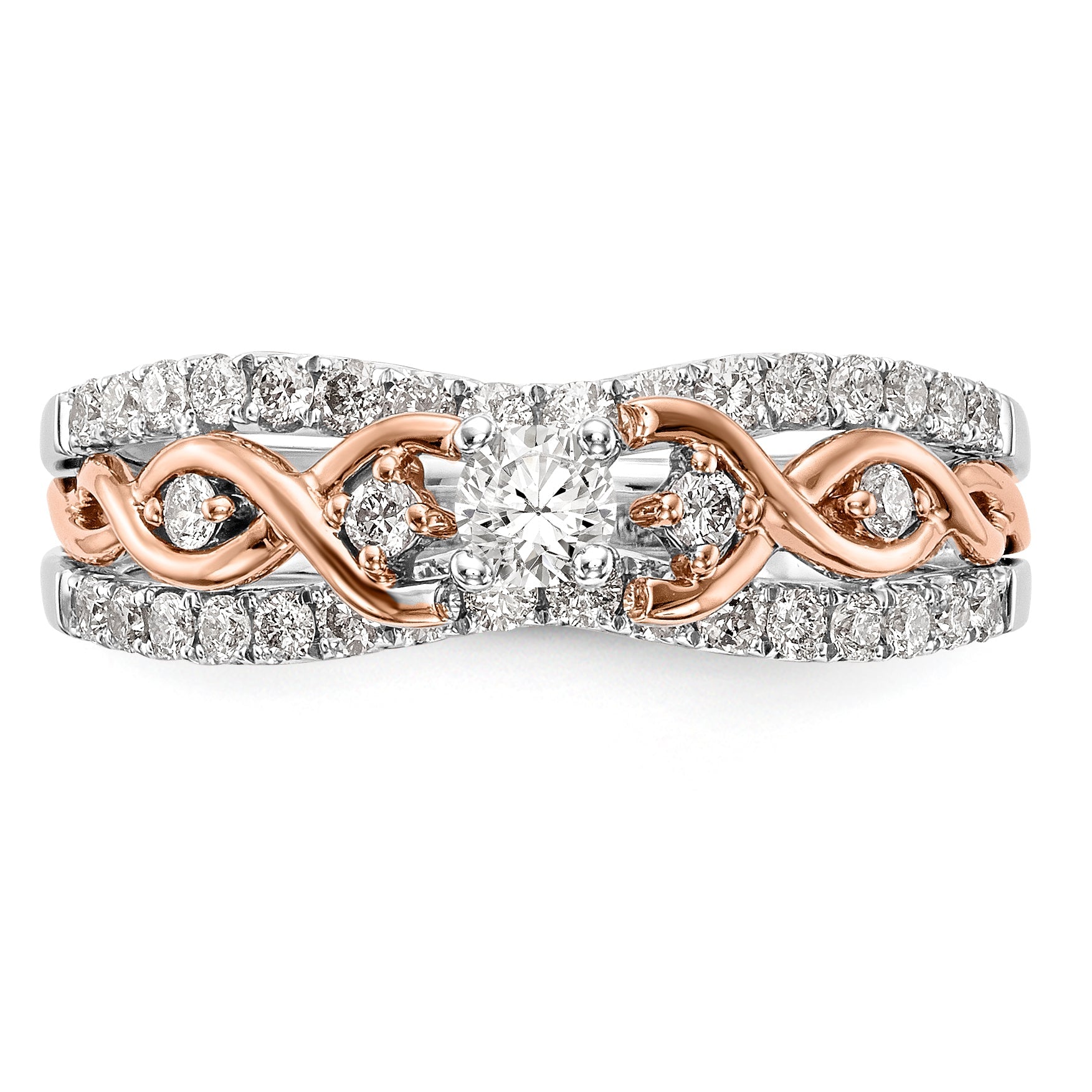 Verlobungsring aus 14K Weißgold und Roségold mit Zirkonia in Krappenfassung