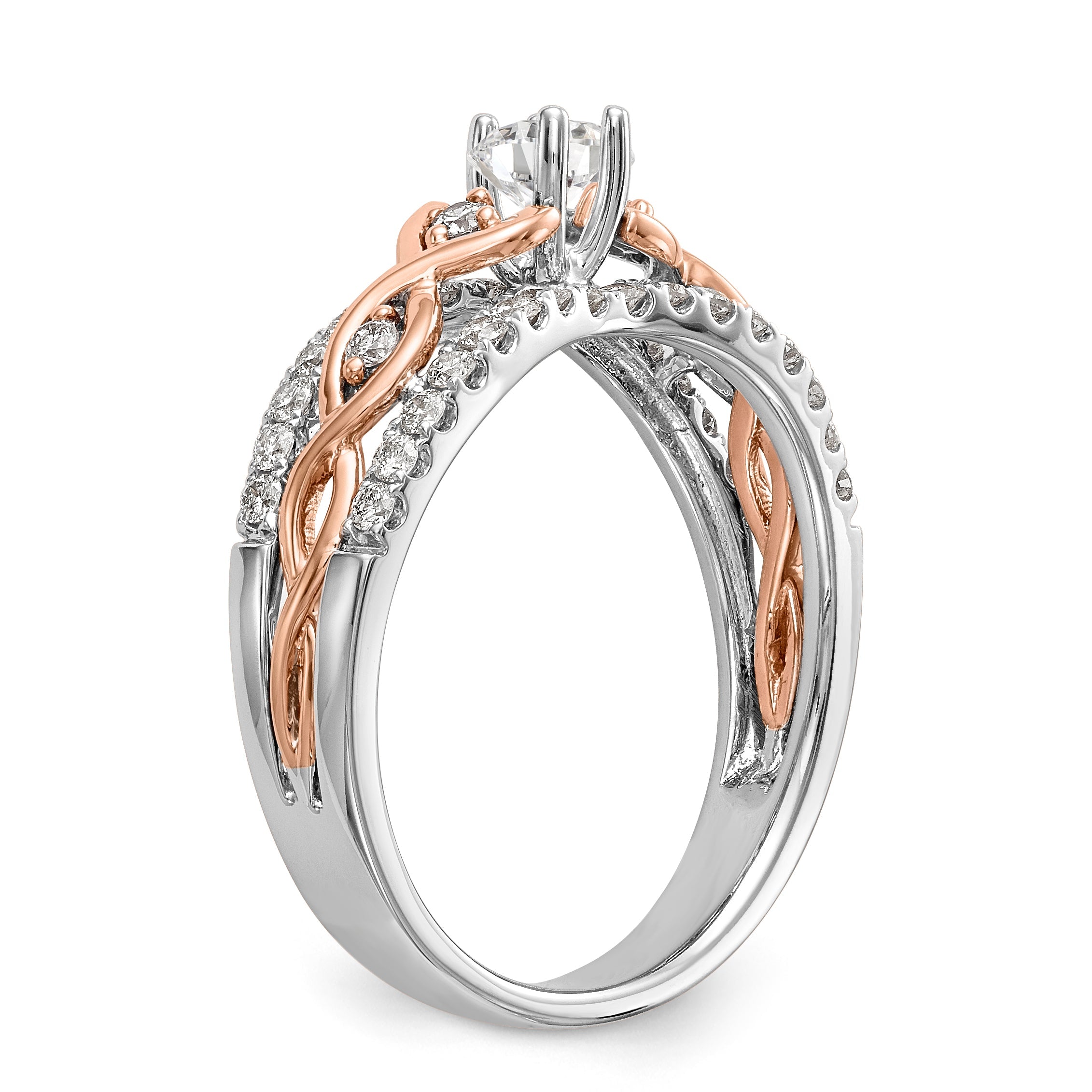 Verlobungsring aus 14K Weißgold und Roségold mit Zirkonia in Krappenfassung