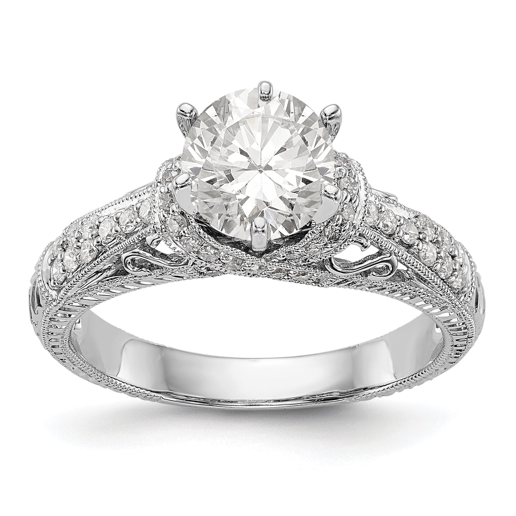 14K Weißgold Verlobungsring mit simulierten Diamanten