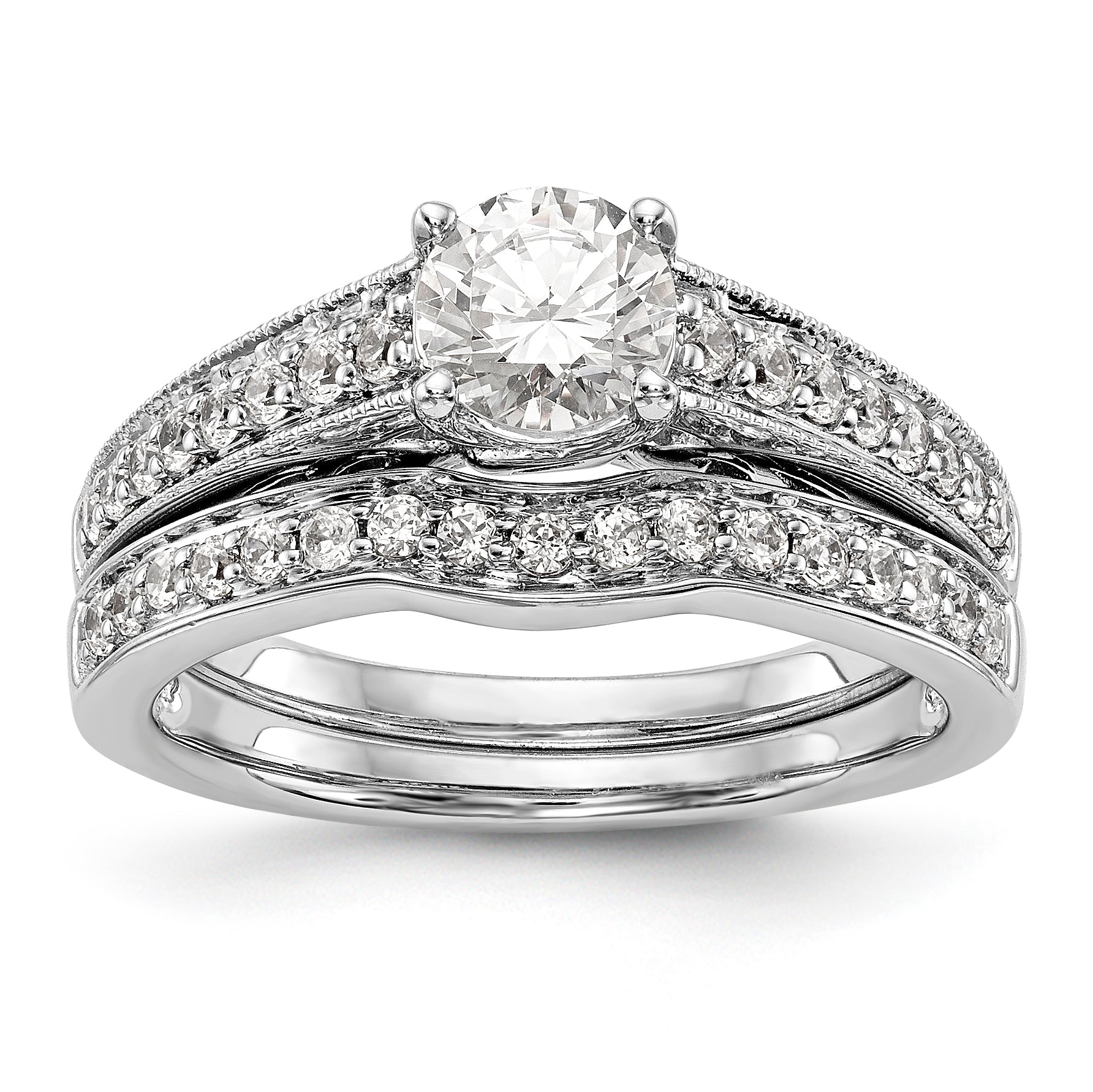 14K Weißgold Verlobungsring mit simulierten Diamanten
