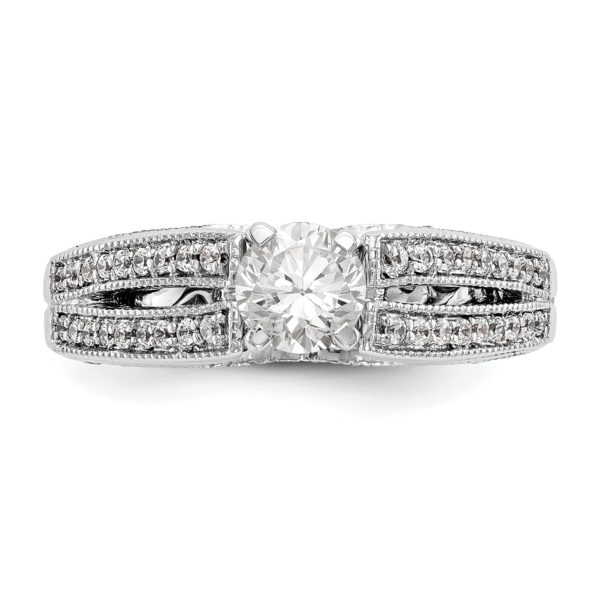 14K Weißgold Verlobungsring mit Krappenfassung und simulierten Diamanten