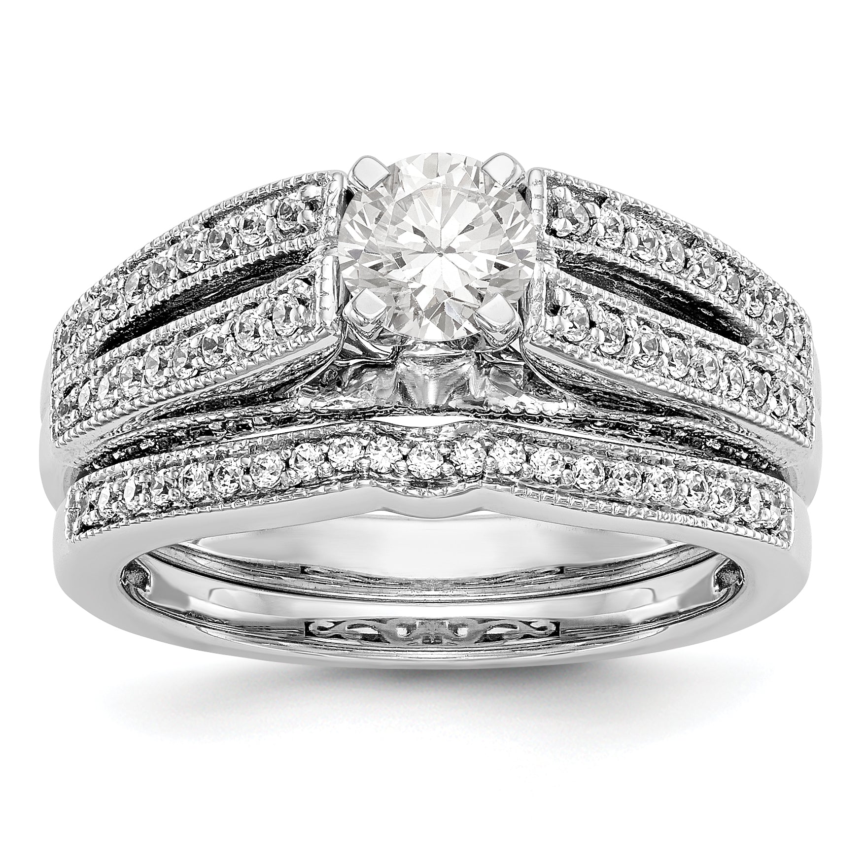 14K Weißgold Verlobungsring mit Krappenfassung und simulierten Diamanten
