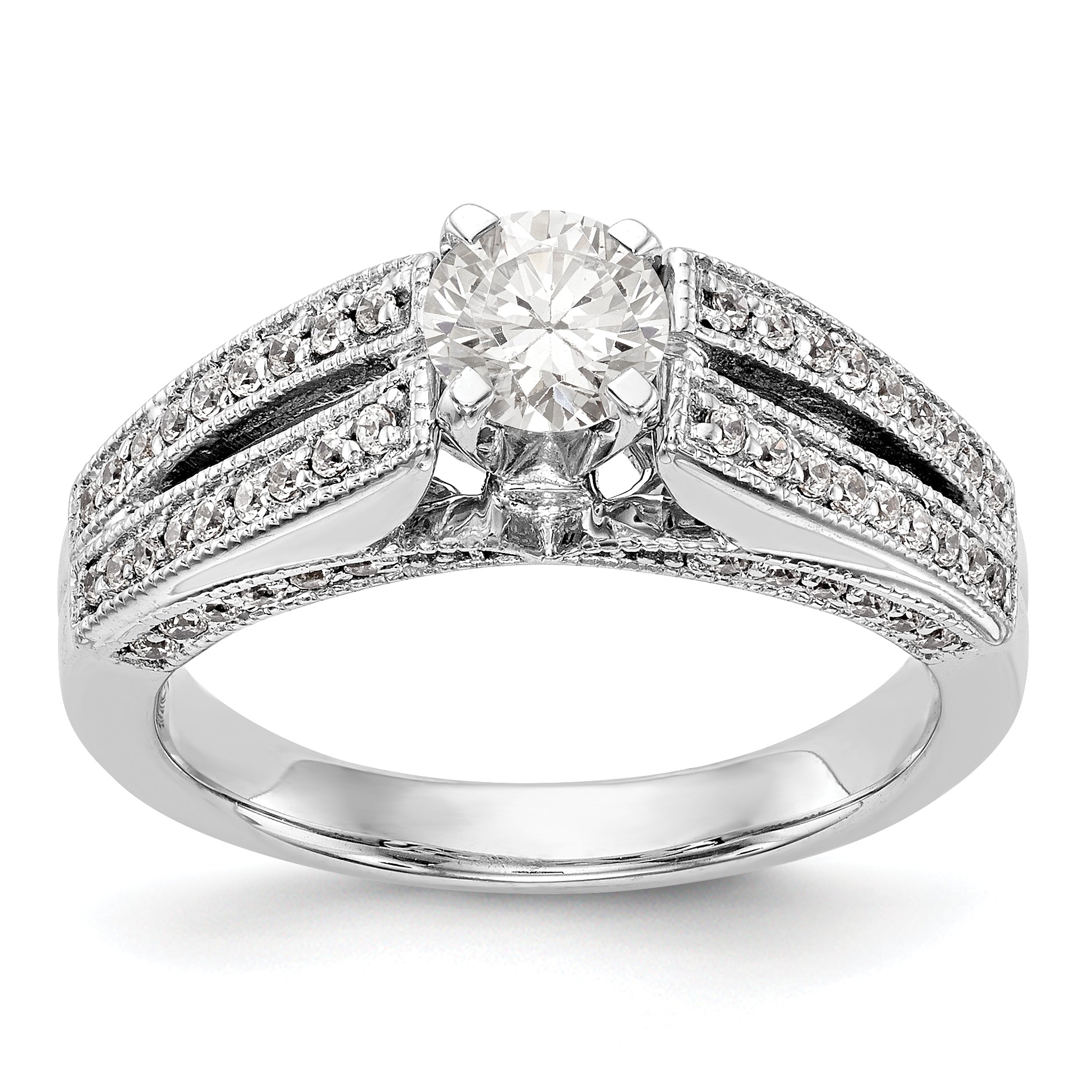 14K Weißgold Verlobungsring mit Krappenfassung und simulierten Diamanten