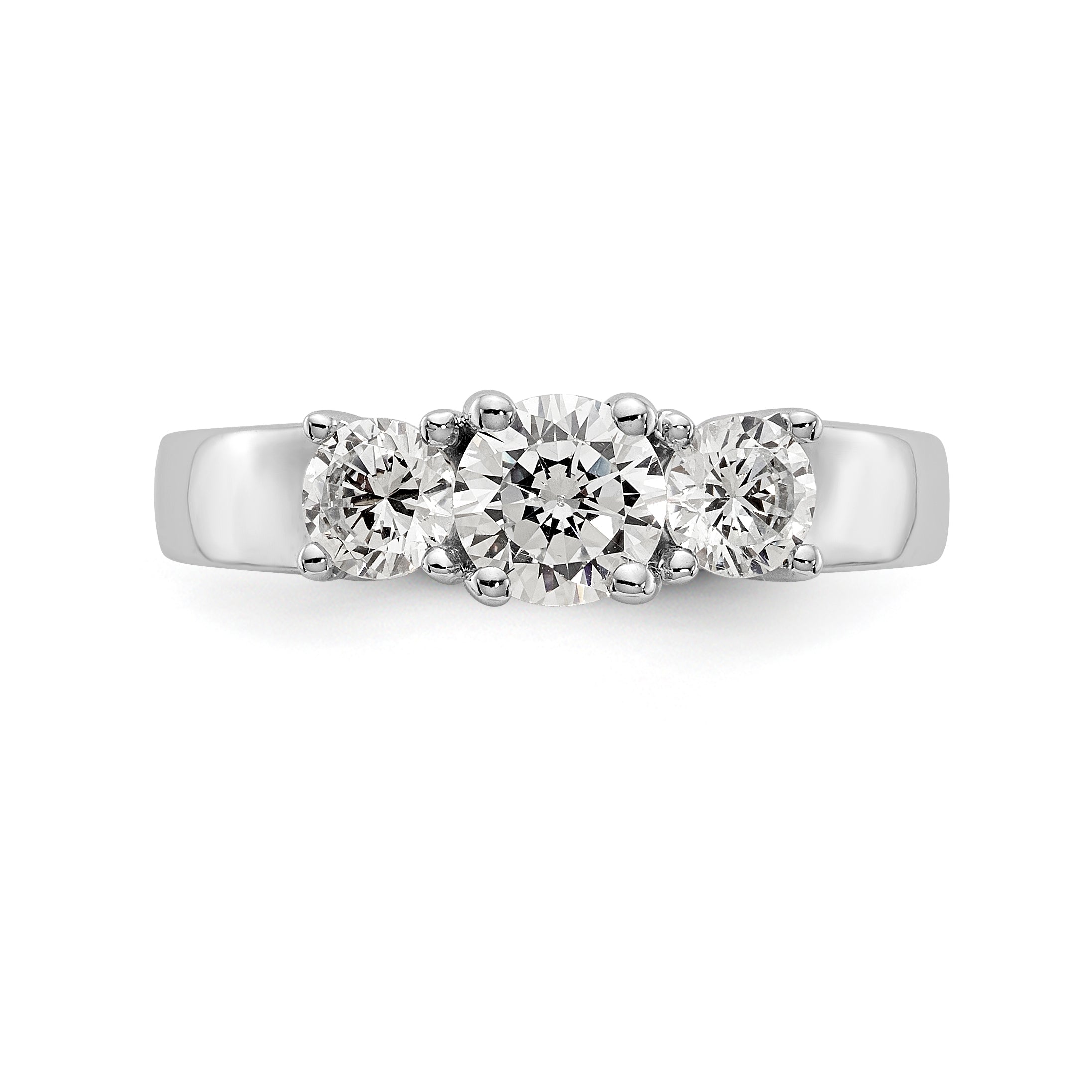 14K Weißgold Dreistein-Verlobungsring mit simulierten Diamanten