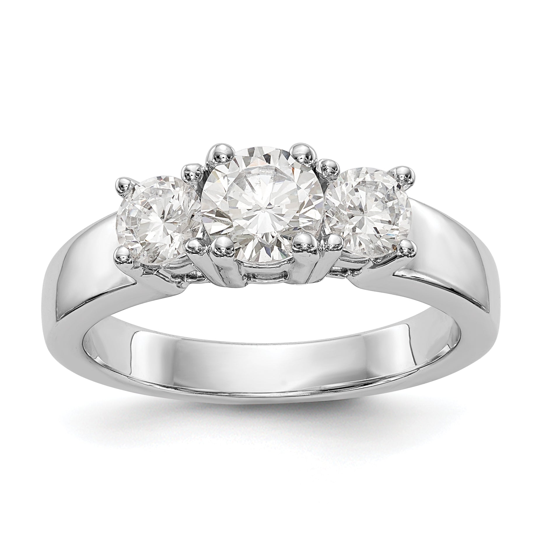 14K Weißgold Dreistein-Verlobungsring mit simulierten Diamanten