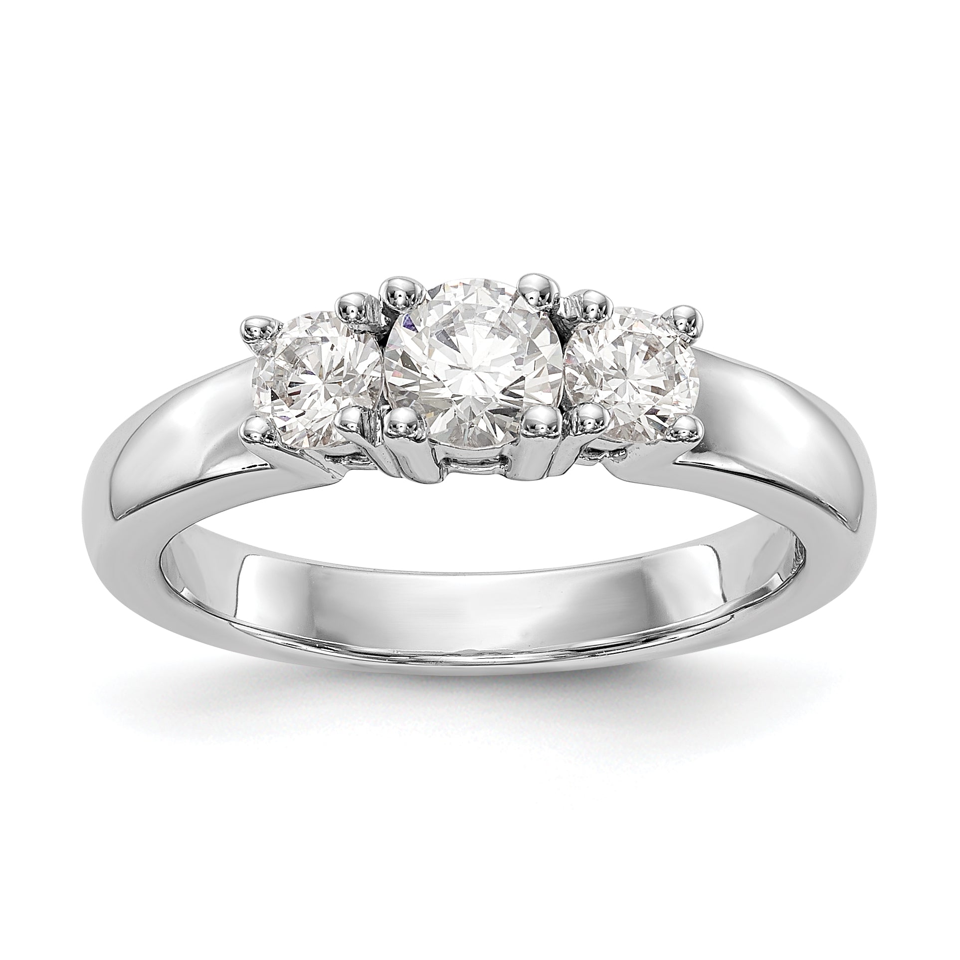 14K Weißgold Verlobungsring mit 3 simulierten Diamanten
