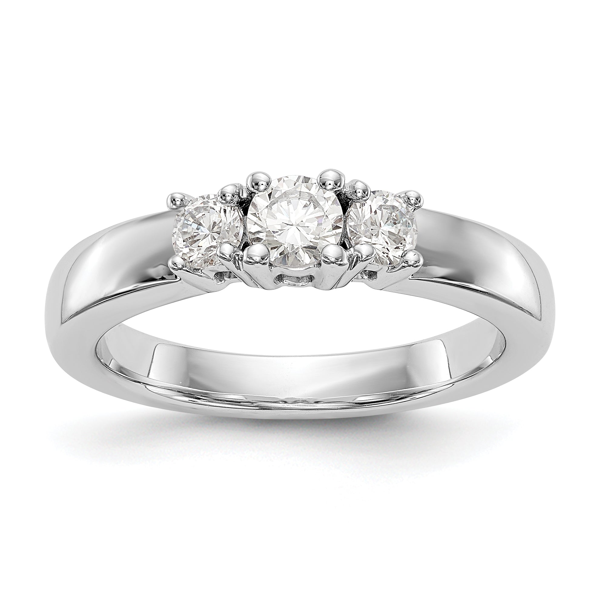 14K Weißgold Dreistein-Verlobungsring mit simulierten Diamanten