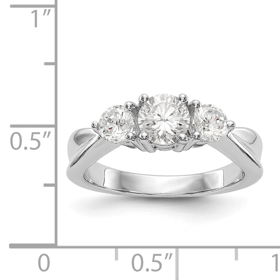 14K Weißgold Verlobungsring mit 3 simulierten Diamanten