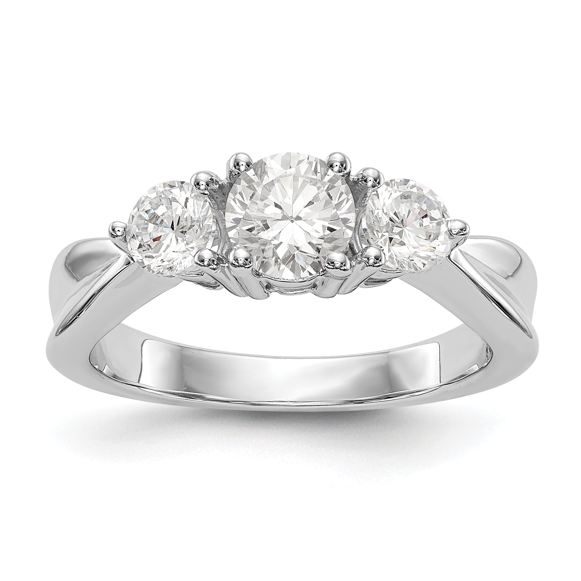 14K Weißgold Dreistein Verlobungsring mit simulierten Diamanten
