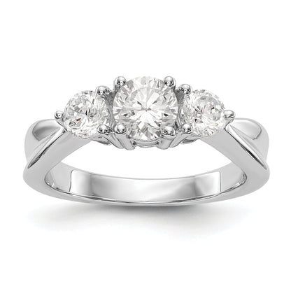14K Weißgold Verlobungsring mit 3 simulierten Diamanten