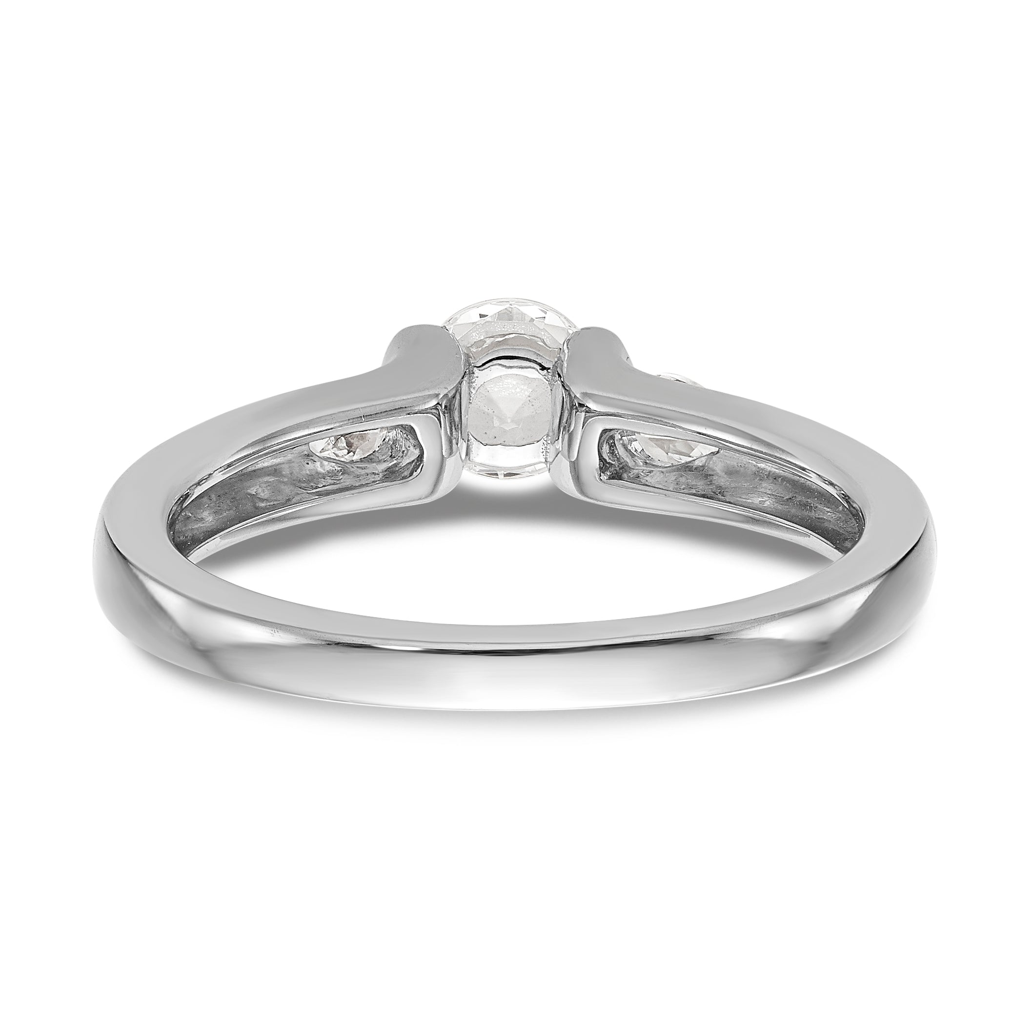585 Weißgold Verlobungsring, Dreistein, Zargenfassung mit simulierten Diamanten