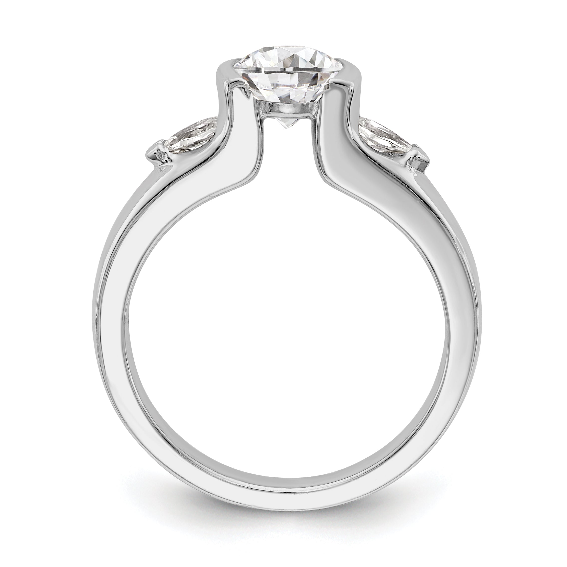 14K Weißgold Verlobungsring mit 3 zargengefassten Diamant-Simulanten