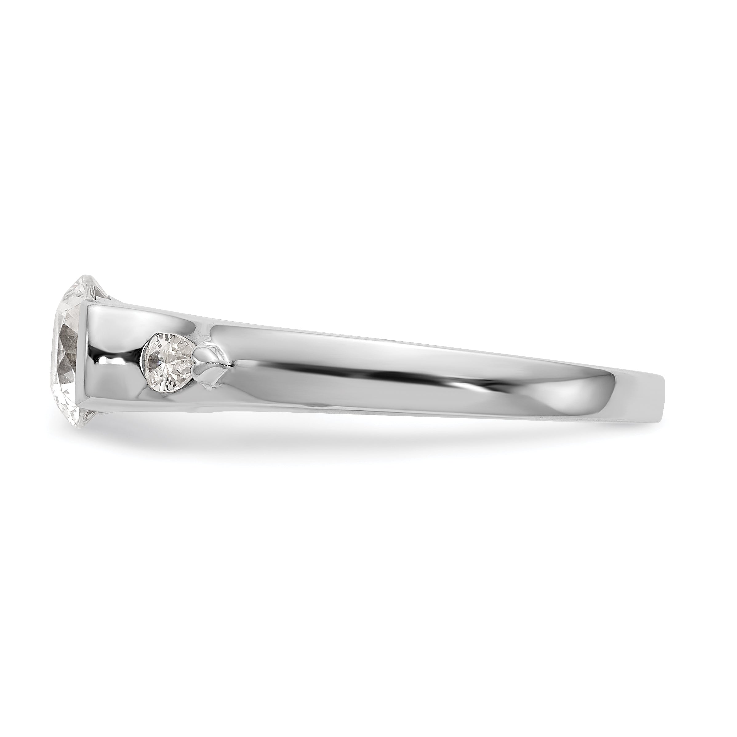 14K Weißgold Verlobungsring mit 3 zargengefassten Diamant-Simulanten