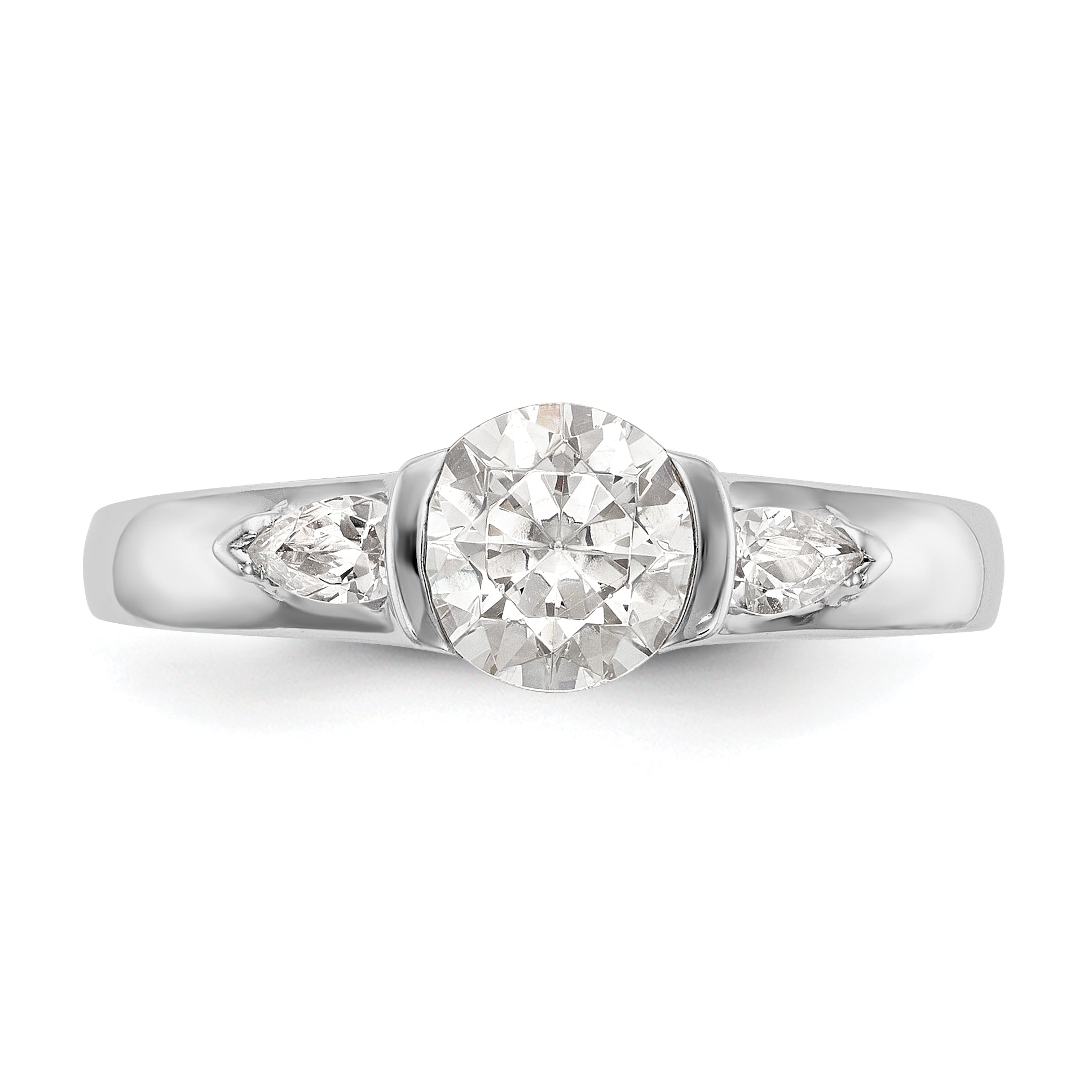 14K Weißgold Verlobungsring mit 3 zargengefassten Diamant-Simulanten