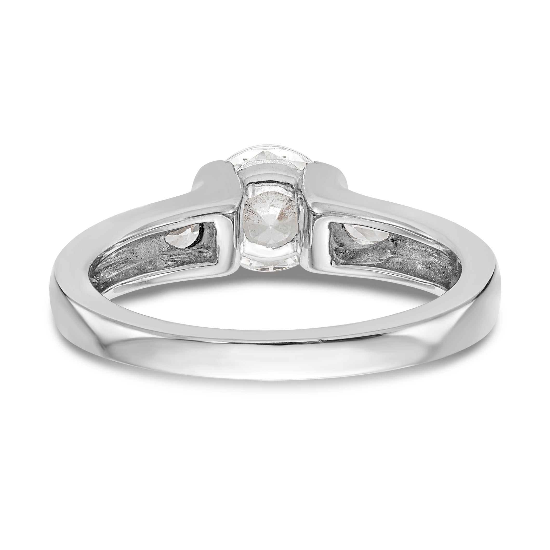 14K Weißgold Verlobungsring mit 3 zargengefassten Diamant-Simulanten