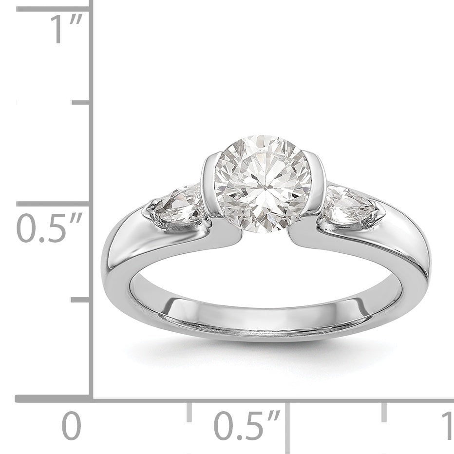 14K Weißgold Verlobungsring mit 3 zargengefassten Diamant-Simulanten