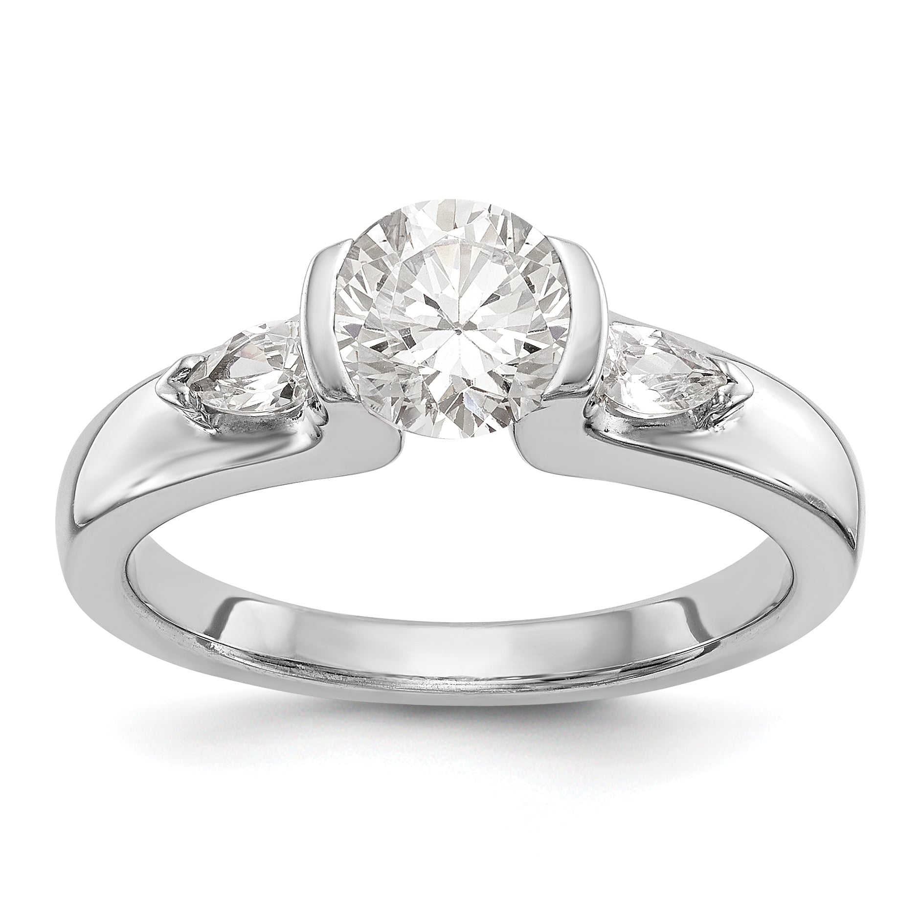 14K Weißgold Verlobungsring mit 3 zargengefassten Diamant-Simulanten