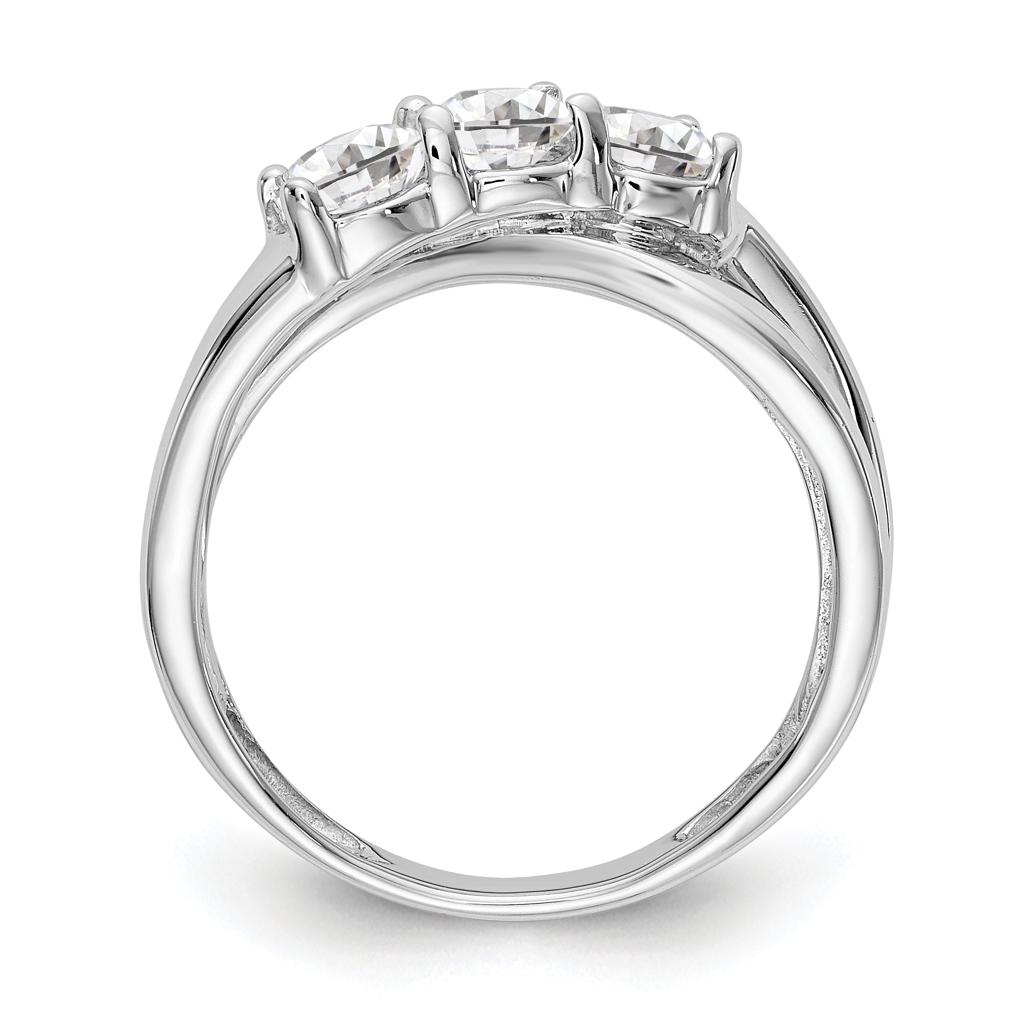 14K Weißgold Dreistein-Diamant-Verlobungsring