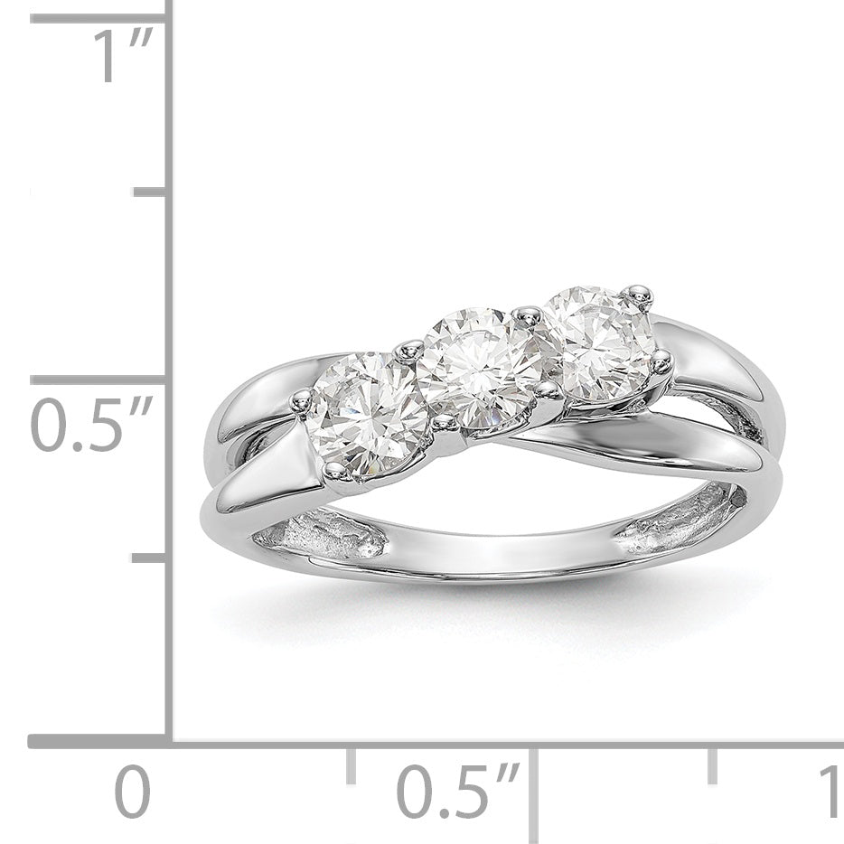 14K Weißgold Verlobungsring mit 3 Diamanten