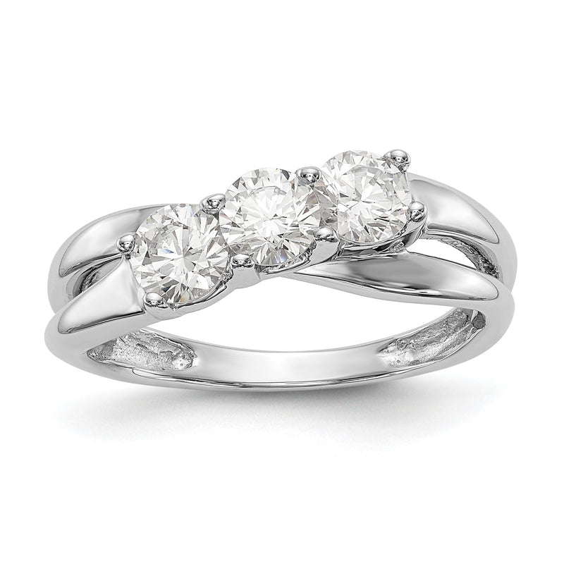 14K Weißgold Verlobungsring mit 3 Diamanten