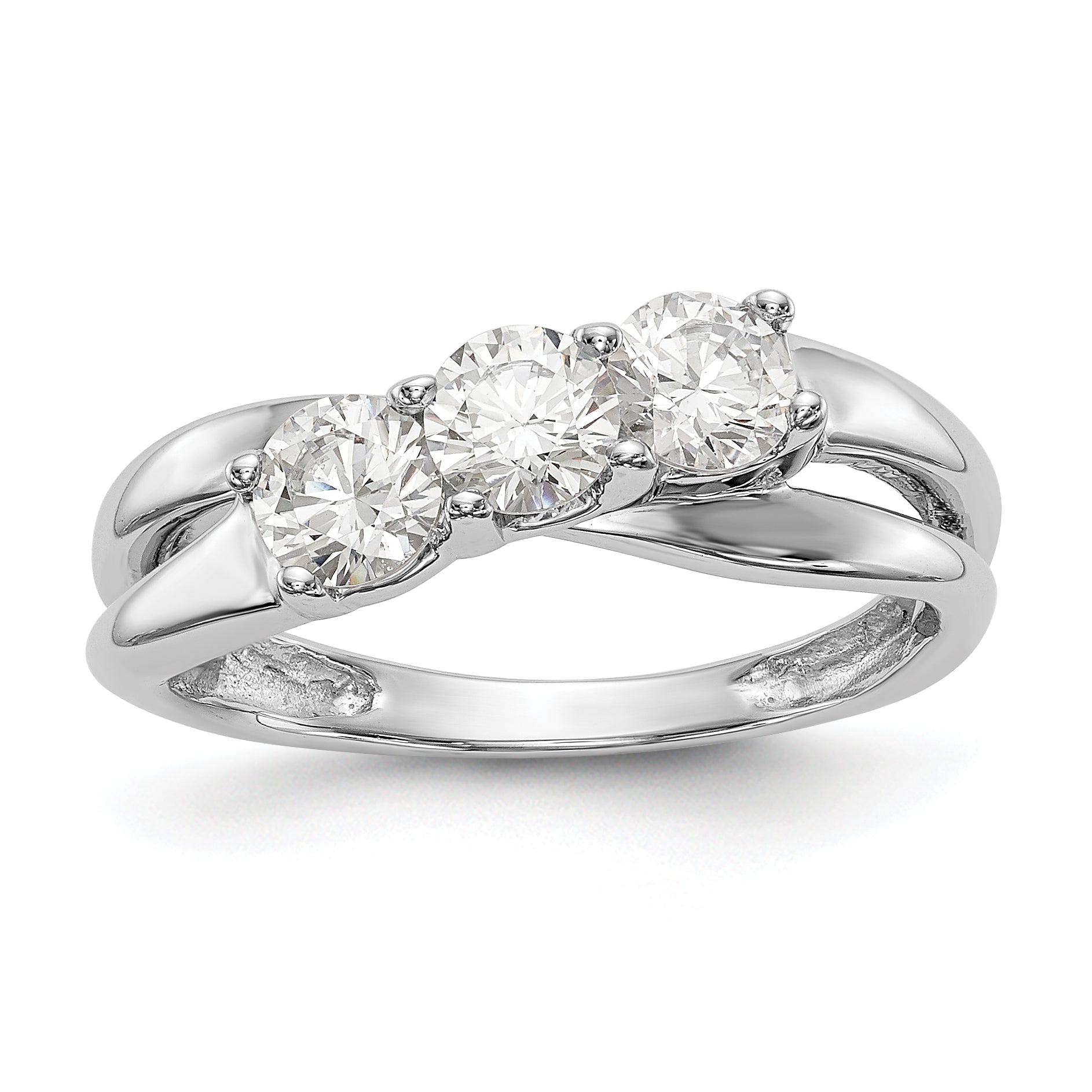 14K Weißgold Verlobungsring mit 3 Diamanten