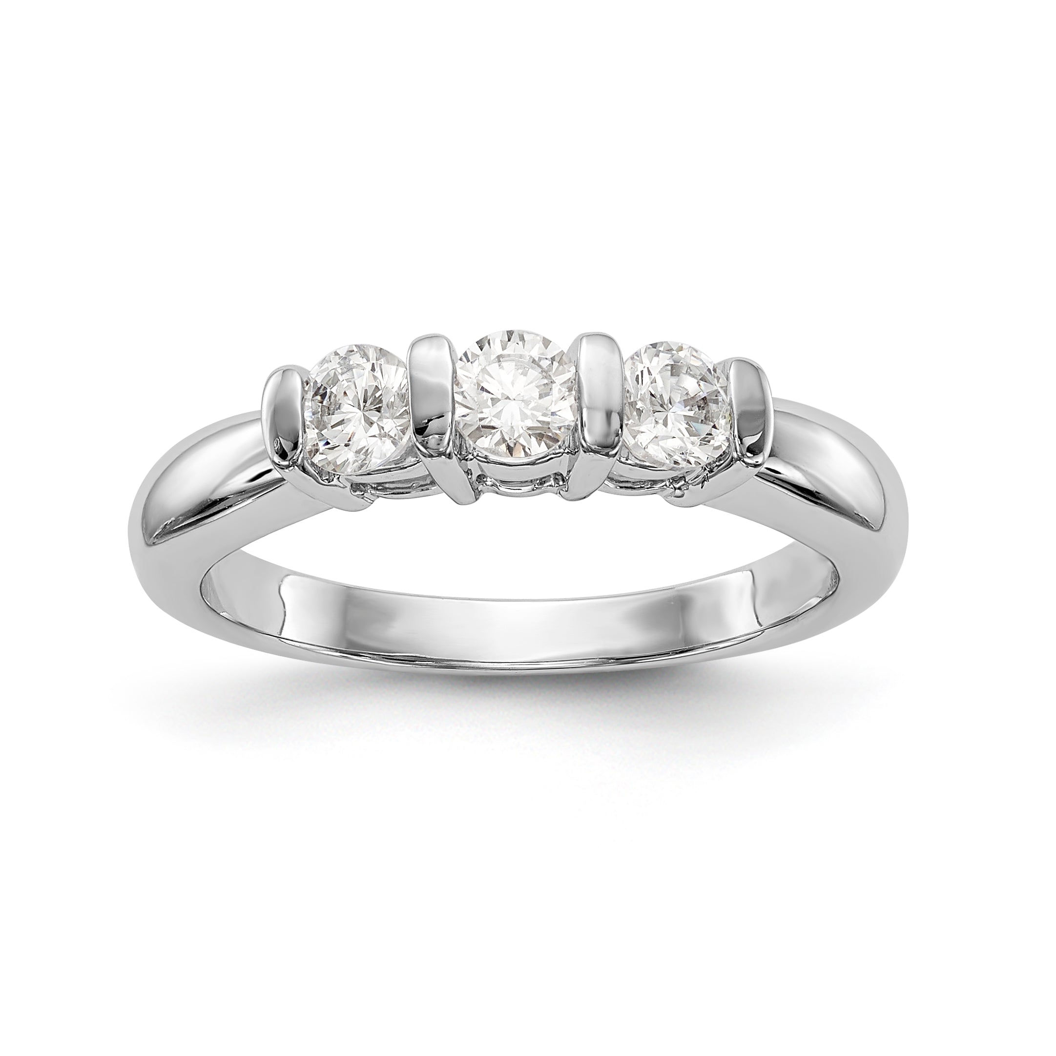 14K Weißgold Dreistein-Verlobungsring mit Diamanten
