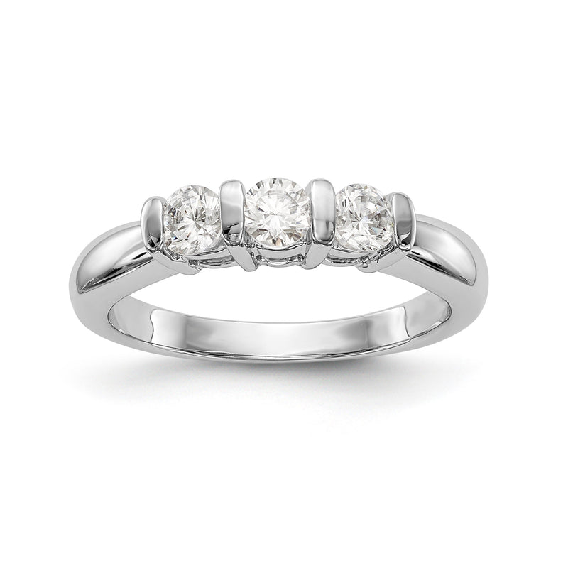 14K Weißgold Dreistein Diamant-Verlobungsring